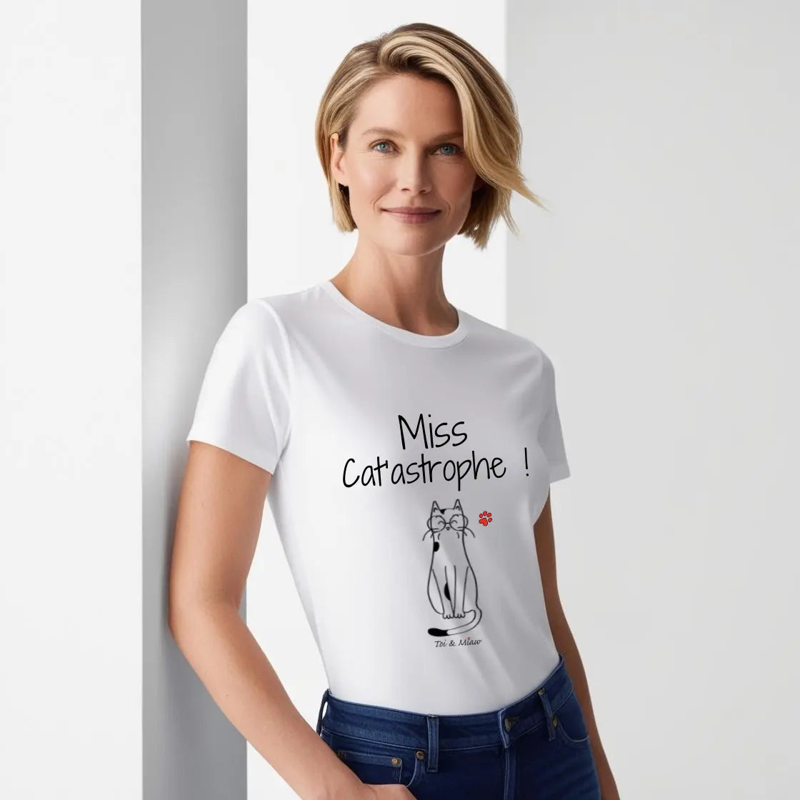 Tee-shirt Femme "Miss cat'astrophe" pour tous les amoureux des chats Toi & Miaw
